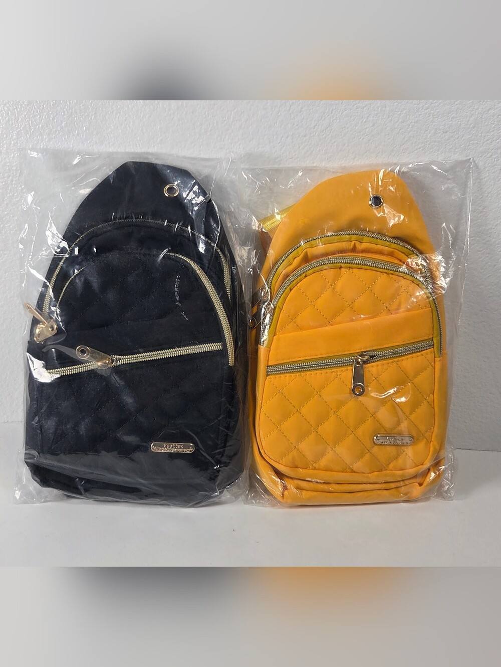 Set Of Quilted Crossbody Sling Bags - Black & Yellow NEW